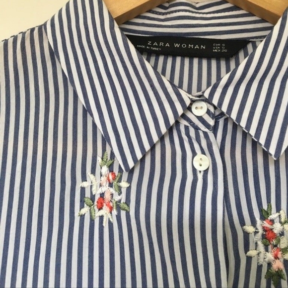 Zara Woman Striped Button Up Embroidery Accented Shirt Size L - Picture 5 of 5